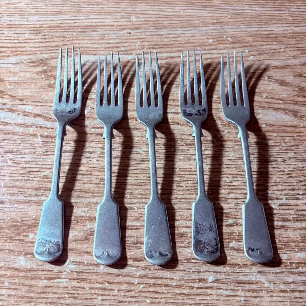 Vtg 5 William Hutton Wh&S Epns Silver Plate 18Cm Fiddle Dessert Forks - Cutlery